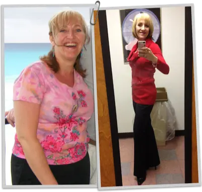 Customer-shared photo — Jennifer M., before and after AquaSculpt use over several months